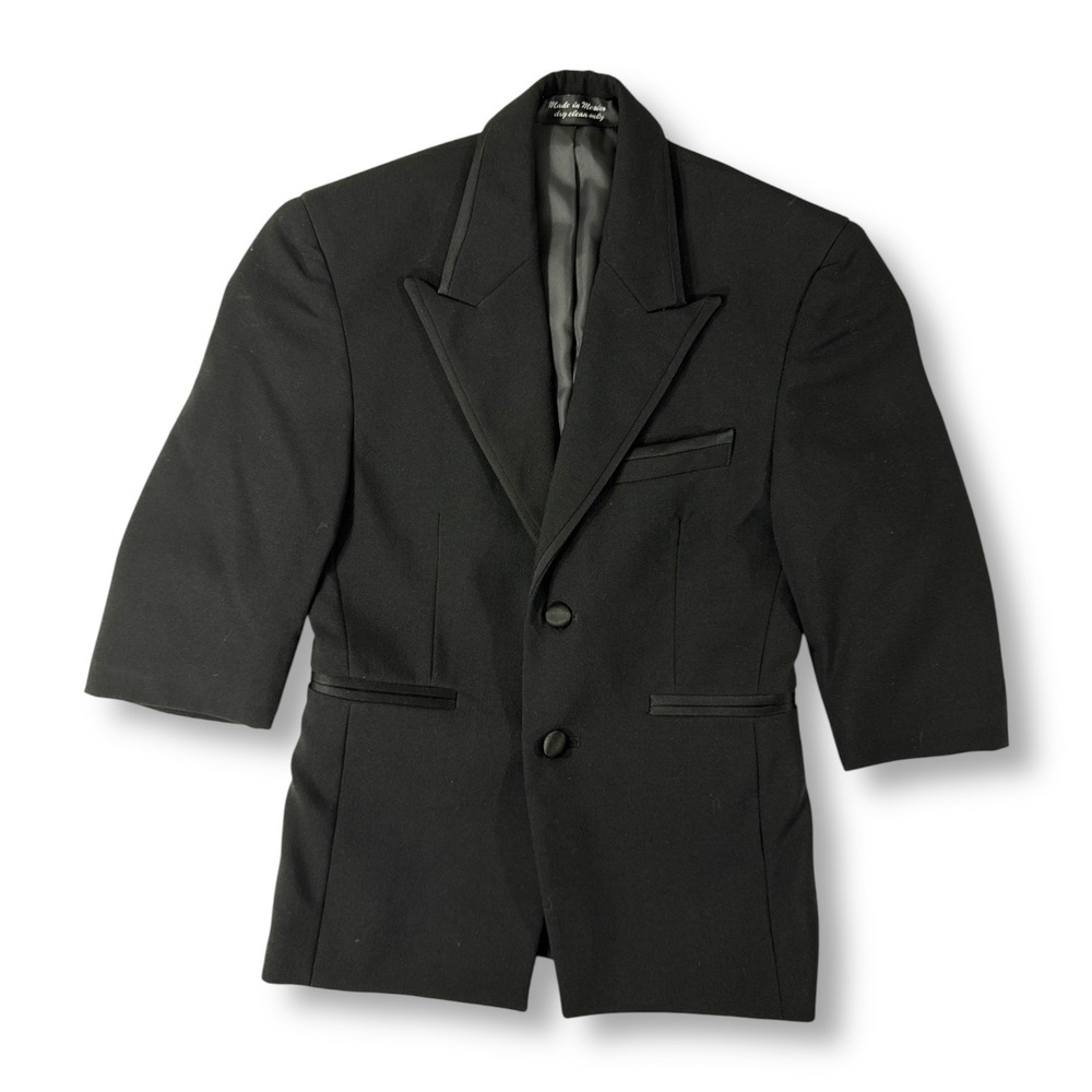 Chaps Boys Black 100% Wool Formal Blazer Tuxedo Jacket Size 3 GV8219